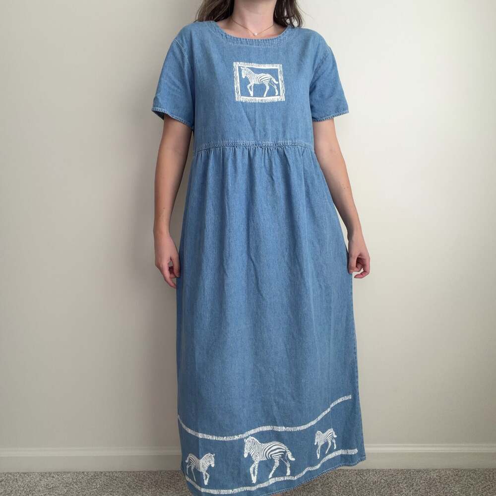 Vintage Denim Babydoll Maxi Dress